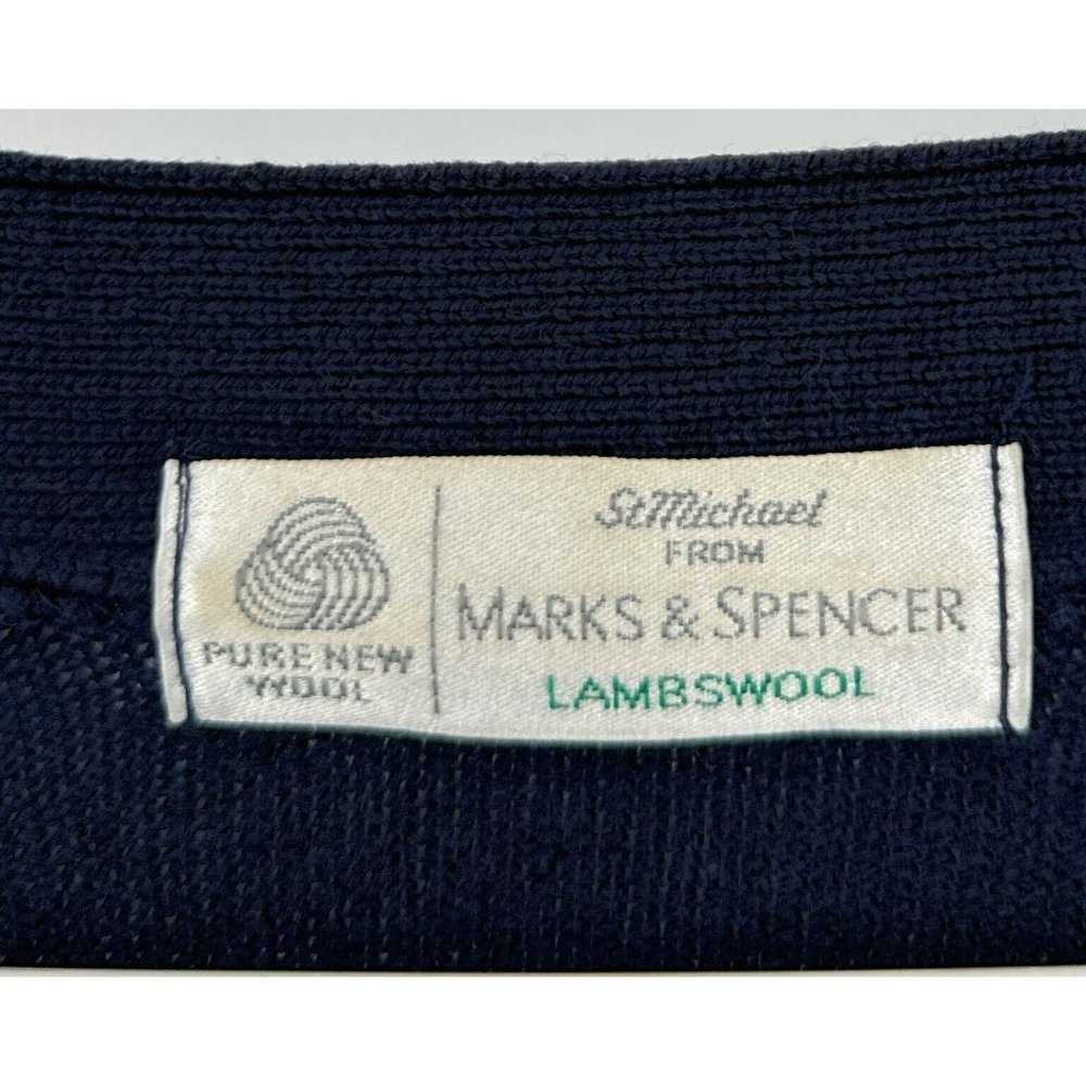 Marks & Spencer Blue‎ Cardigan Sweater Lambswool Mens S Flower Buttons - Picture 2 of 6